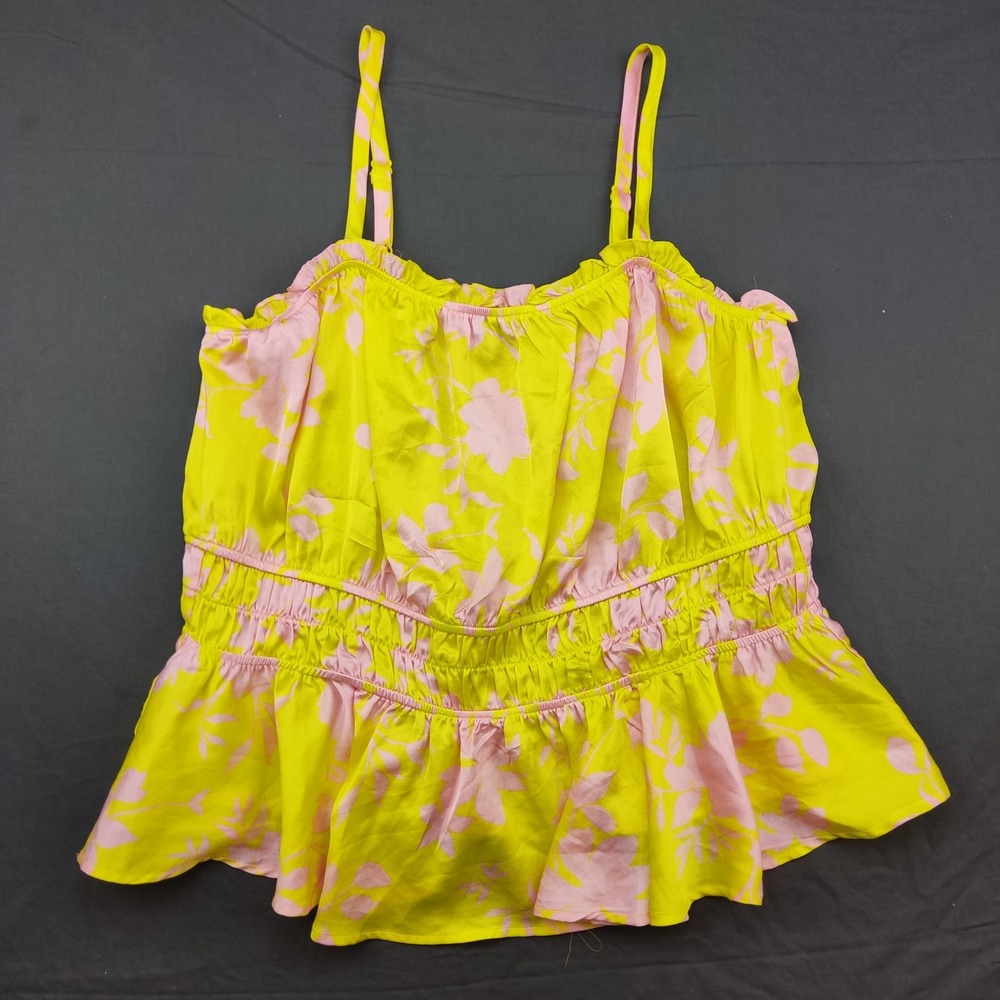 Torrid Cami Top Womens 1 Yellow Pink Floral Peplum Smocked Waist‎ Ruffle Cami